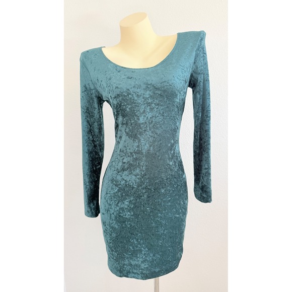 All that Jazz Dresses & Skirts - VTG 90s Grunge All That Jazz Green Crushed Velvet Long Sleeve Mini Dress S